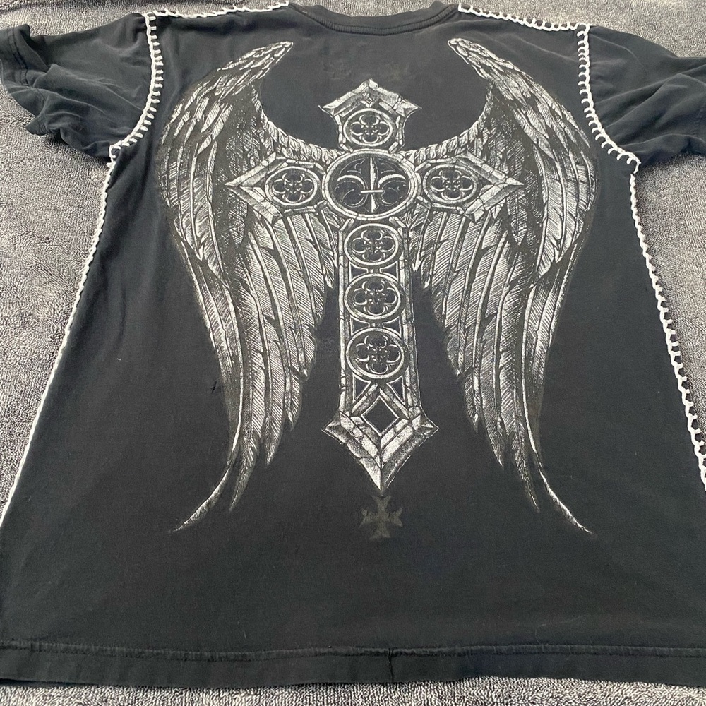 Y2K Raw State Redemption Winged Gothic Cross T-Shirt Black Thick Stitch Size L - Picture 5 of 8